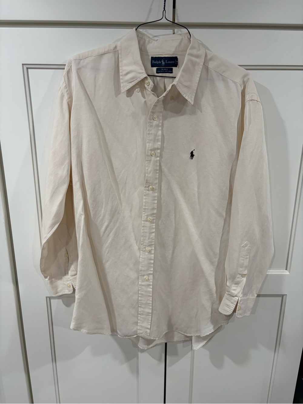 Ralph Lauren Men's Long-Sleeve Cream Button-Down Shirt with Polo Logo